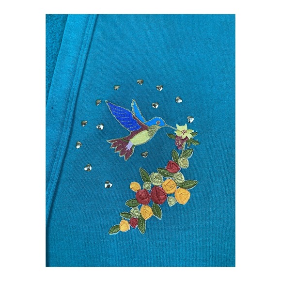 RARE VTG 90s Jerzees Fleece Ladies & Dames Hummingbird Teal Sweater Cardigan XL - Picture 3 of 15